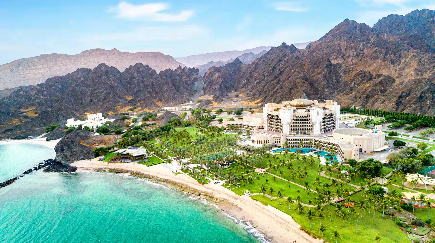 Aerial view of Al Bustan Palace, a Ritz-Carlton Hotel in Muscat, Oman