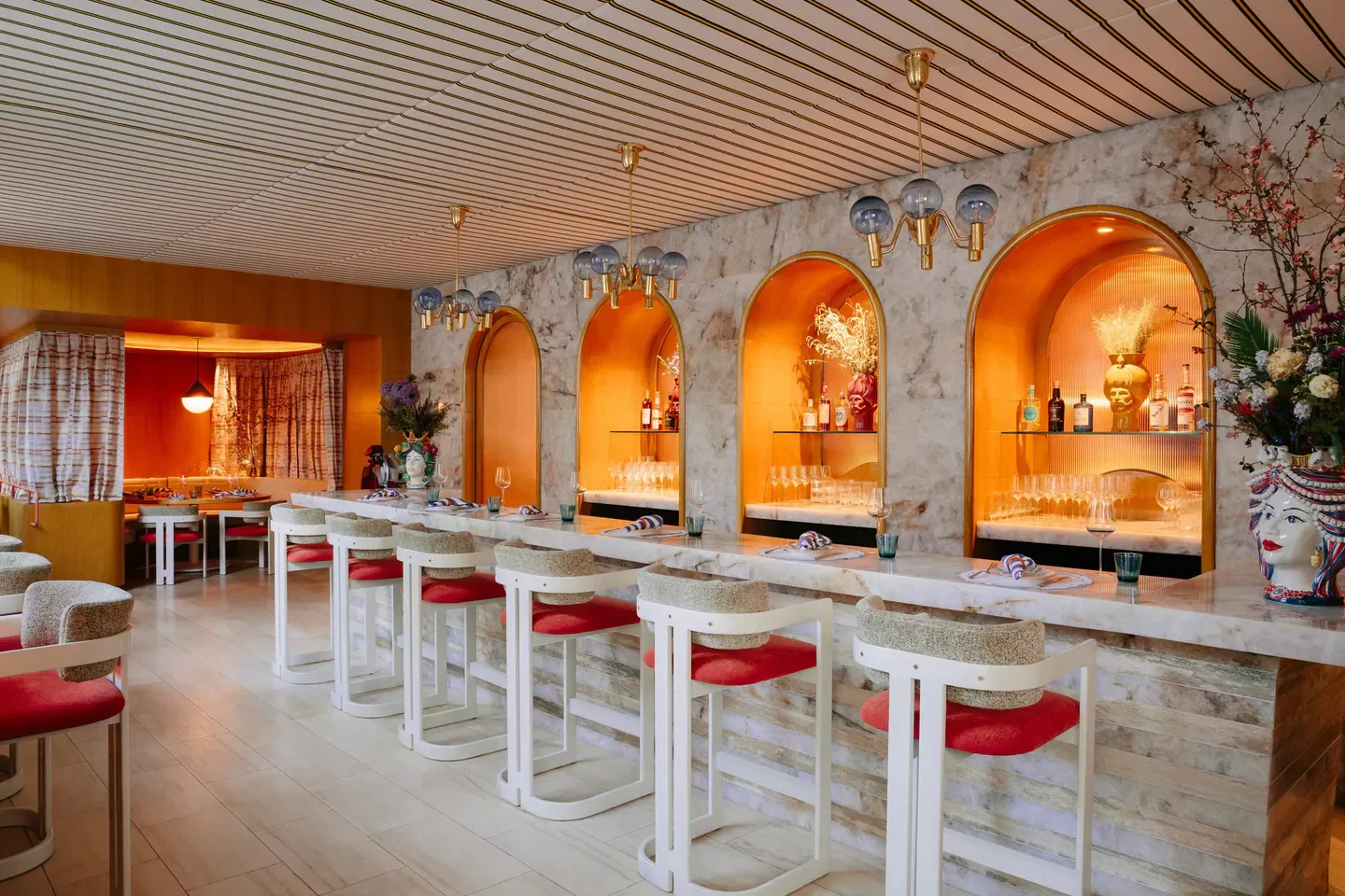 Stylish bar at Alba Accanto in New York City with unique design and decor.