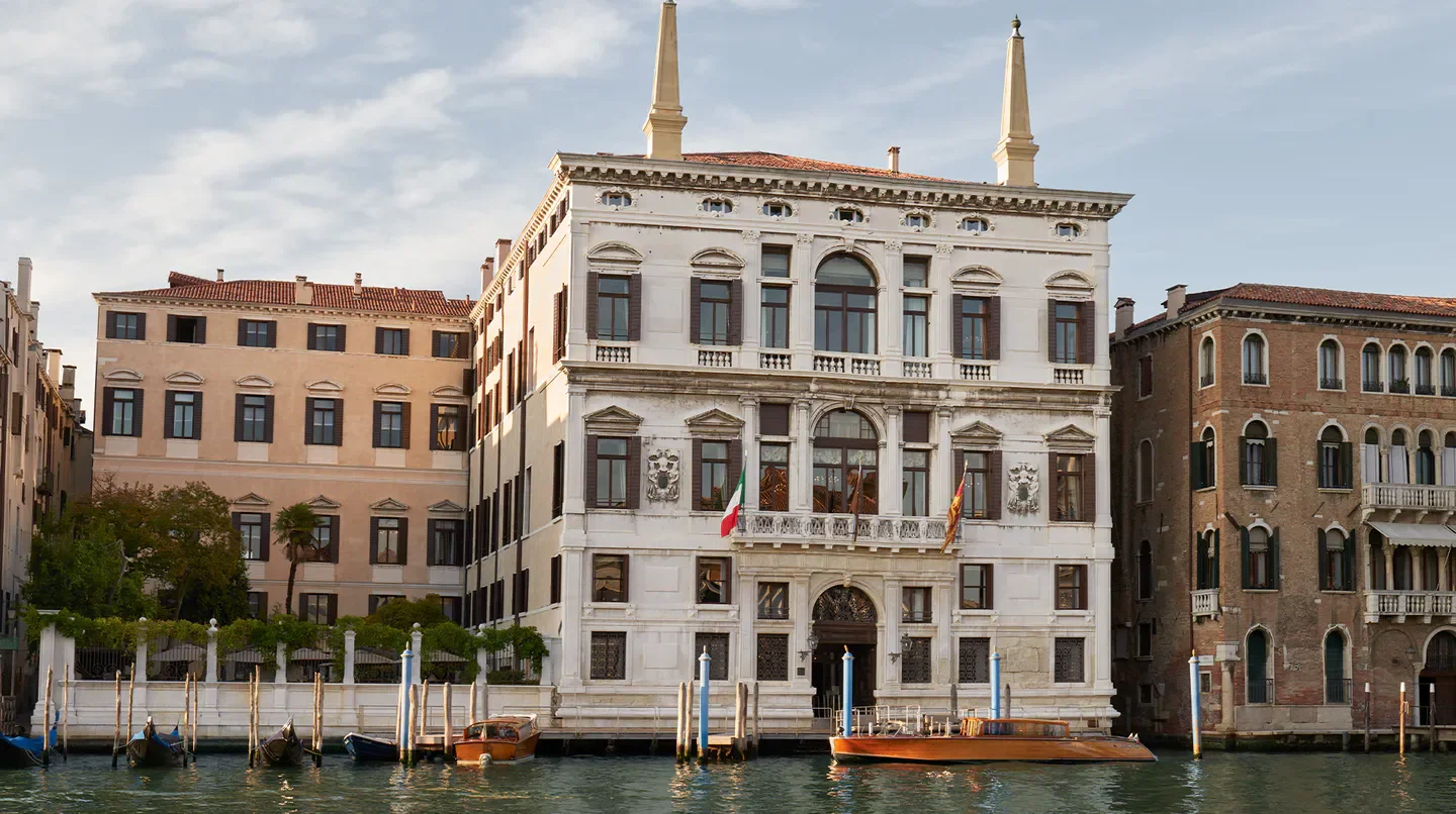 Exterior view of Aman Venice, a luxury hotel in Venice, Italy, on the Grand Canal.