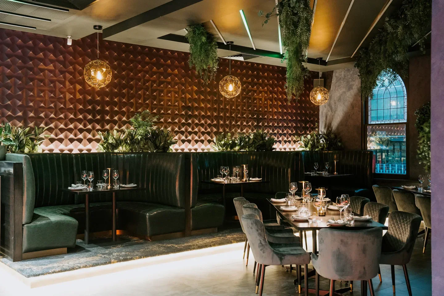 Stylish interior of Amazon State Restaurant in Melbourne with sophisticated decor and lighting.