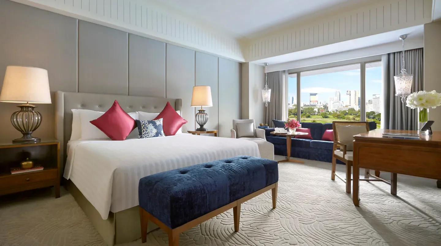 Luxury room at Anantara Siam Bangkok Hotel with city views and elegant decor