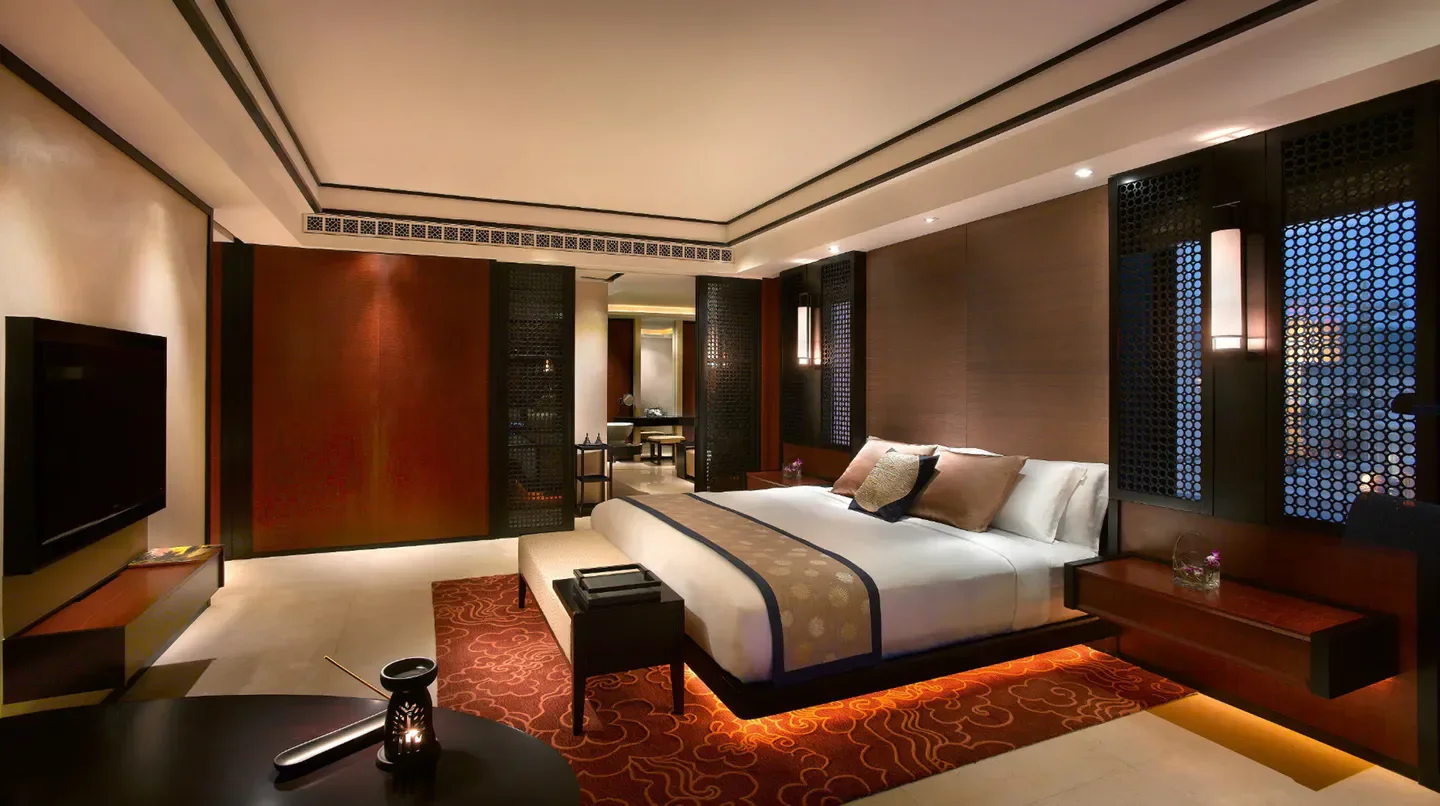 Luxury bedroom interior at Banyan Tree Macau, featuring elegant design and ambiance in Macau.
