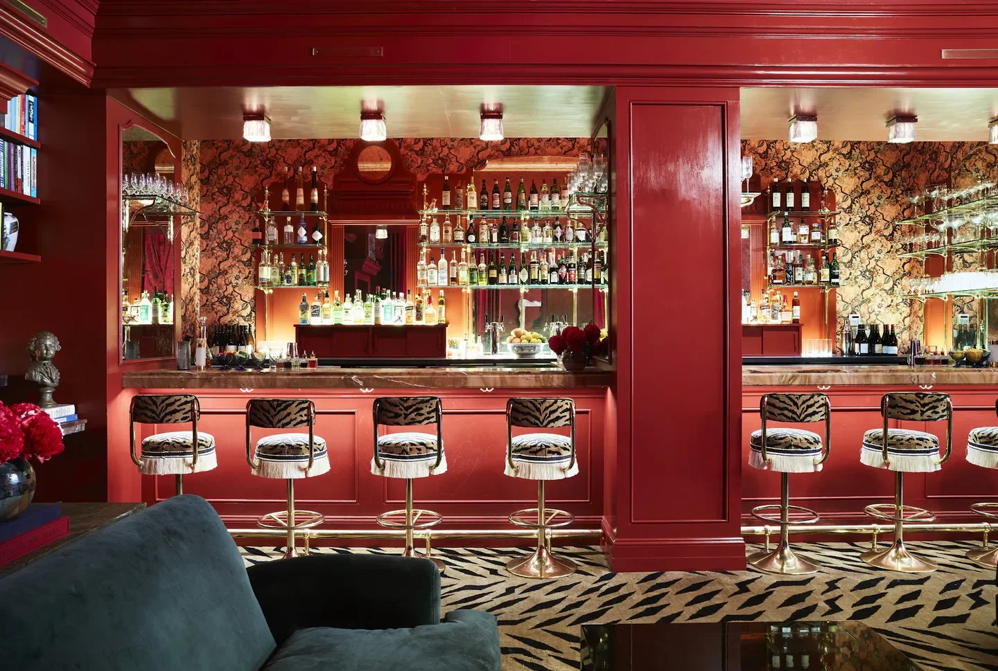 Interior of Bar Métier restaurant in New Orleans with stylish bar and chairs