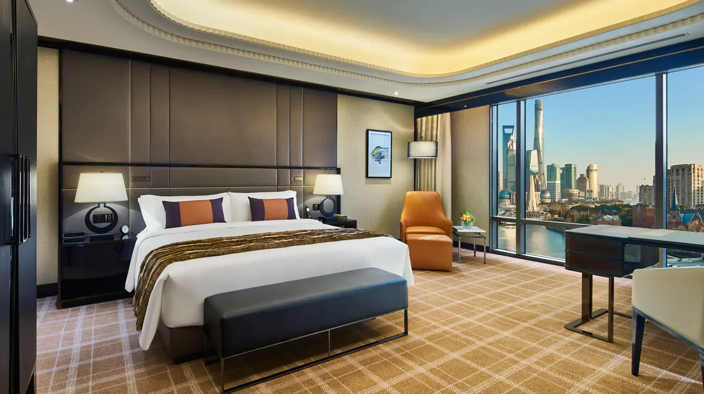 Luxury hotel room at the Bellagio Shanghai, featuring stunning city views in Shanghai.