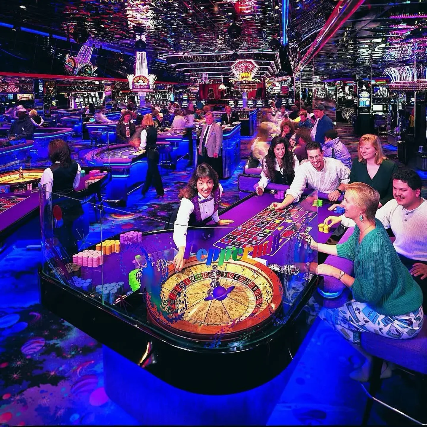 Bimini Steakhouse in Reno, casino roulette table with people playing at the venue