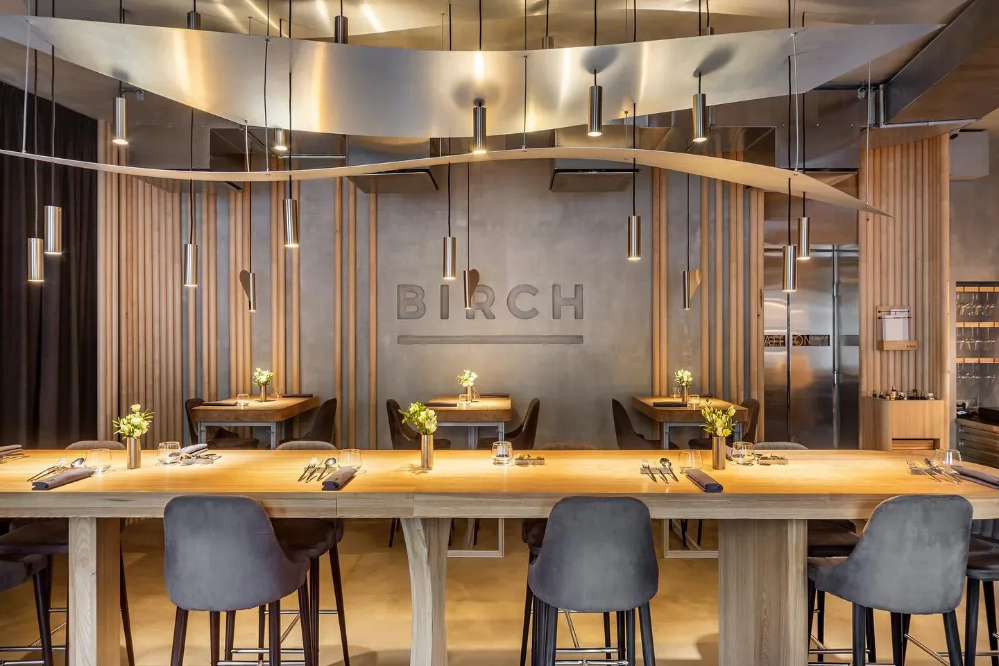 Interior of Birch restaurant in St Petersburg, featuring stylish design and elegant dining space.