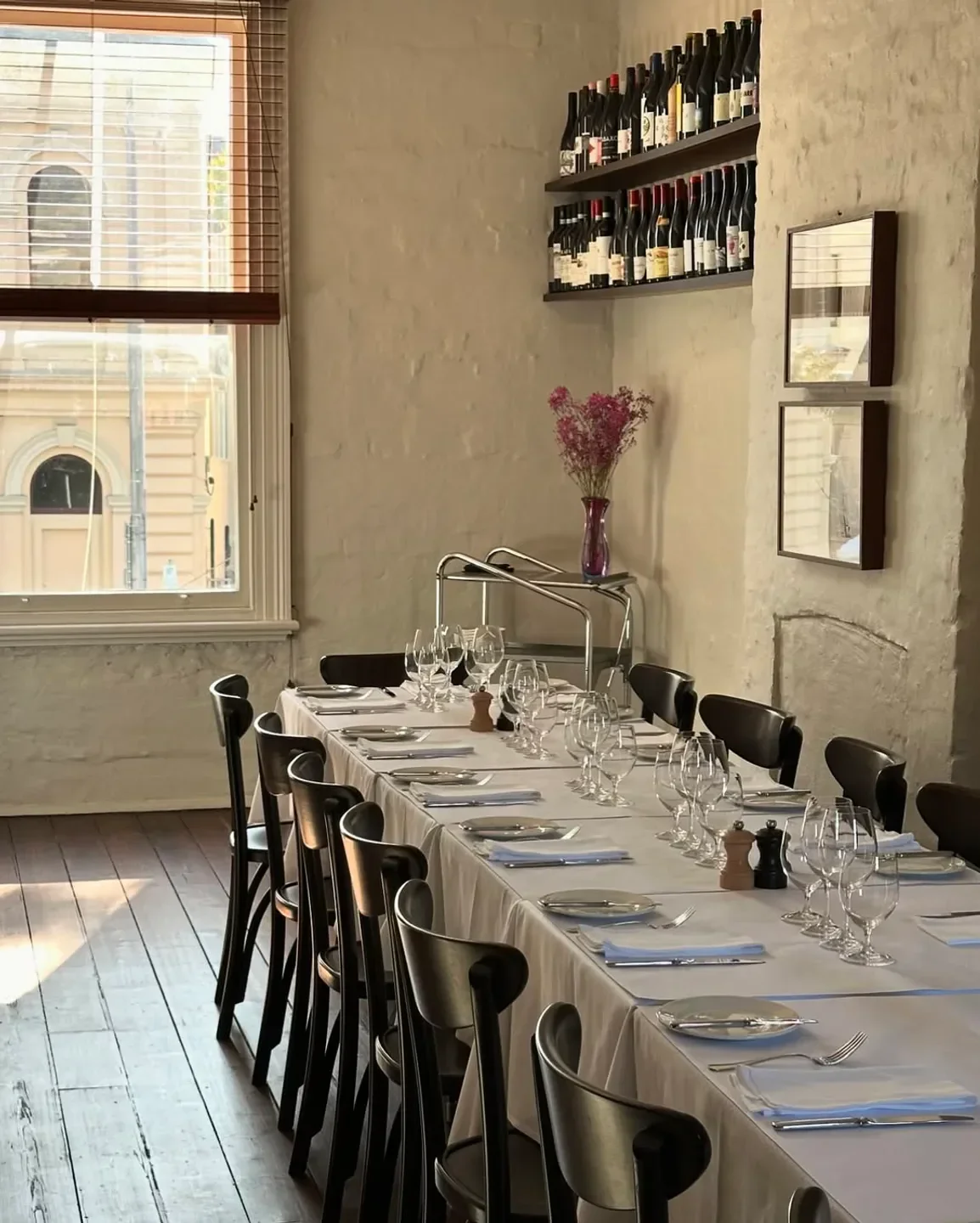 Elegant dining at Bistra in Melbourne: a beautifully set table, ready for service.