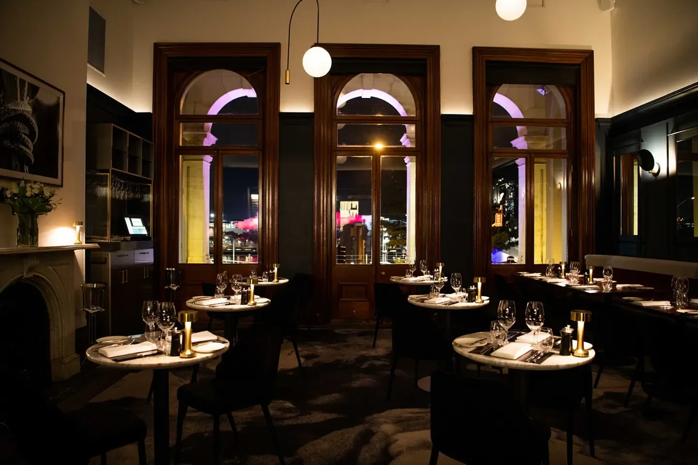 Elegant interior of Black Hide by Gambaro restaurant in Brisbane, showcasing city views