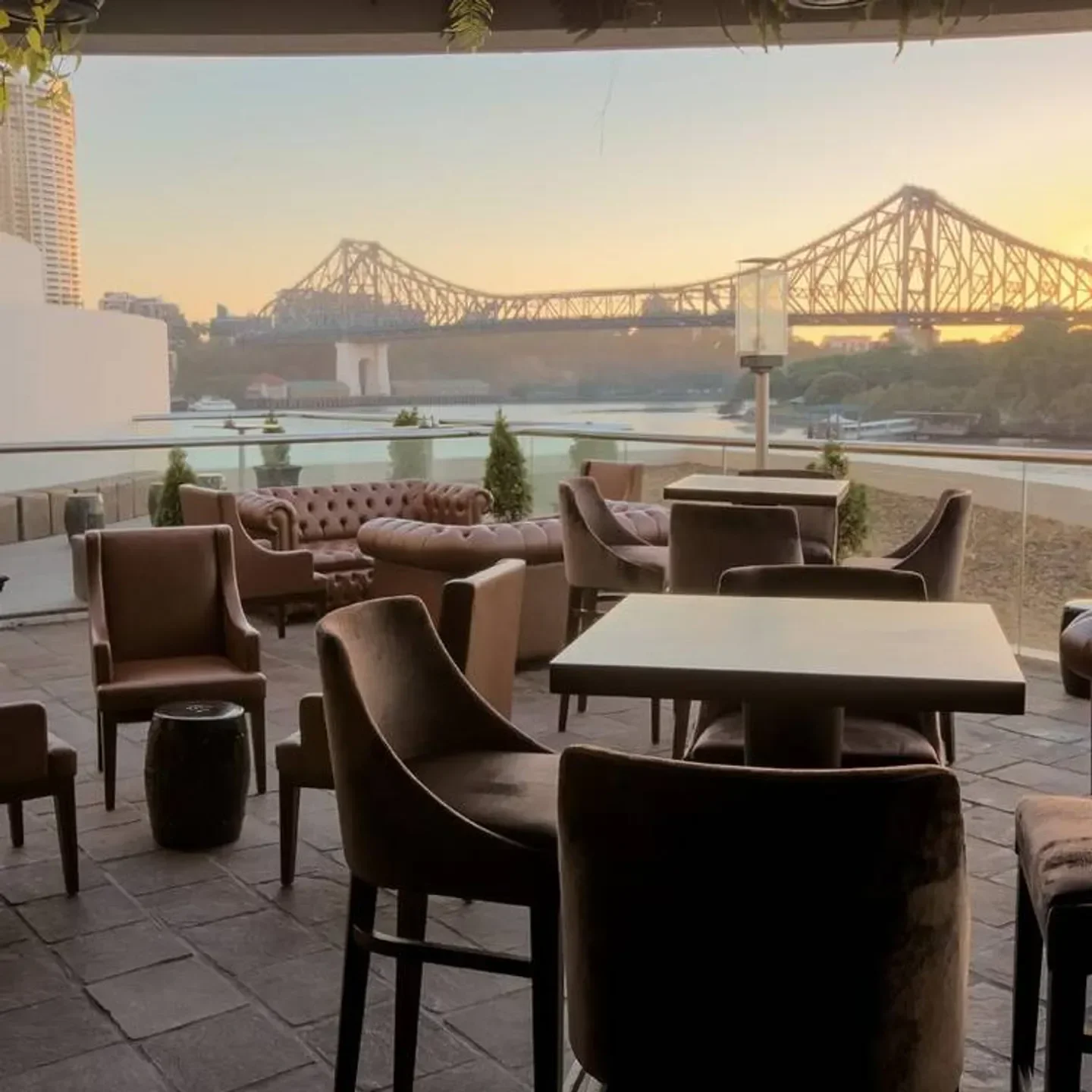 Blackbird restaurant in Brisbane with stunning Story Bridge views at sunset