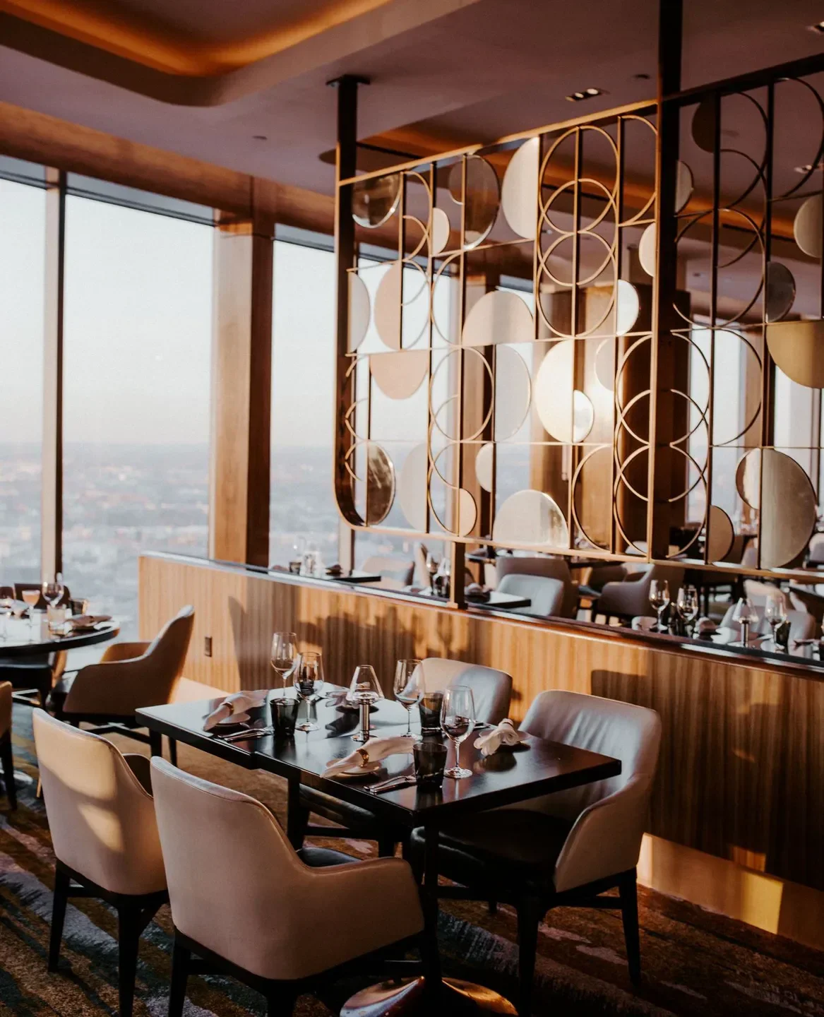 Bourbon Steak Nashville restaurant interior with city views in Nashville, TN
