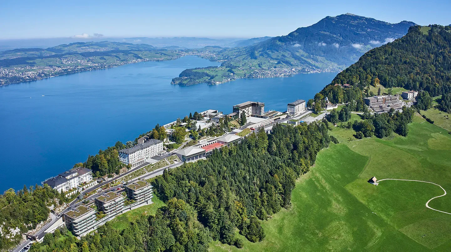 Aerial view of Bürgenstock Resort Lake Lucerne and Geneva with stunning lake views