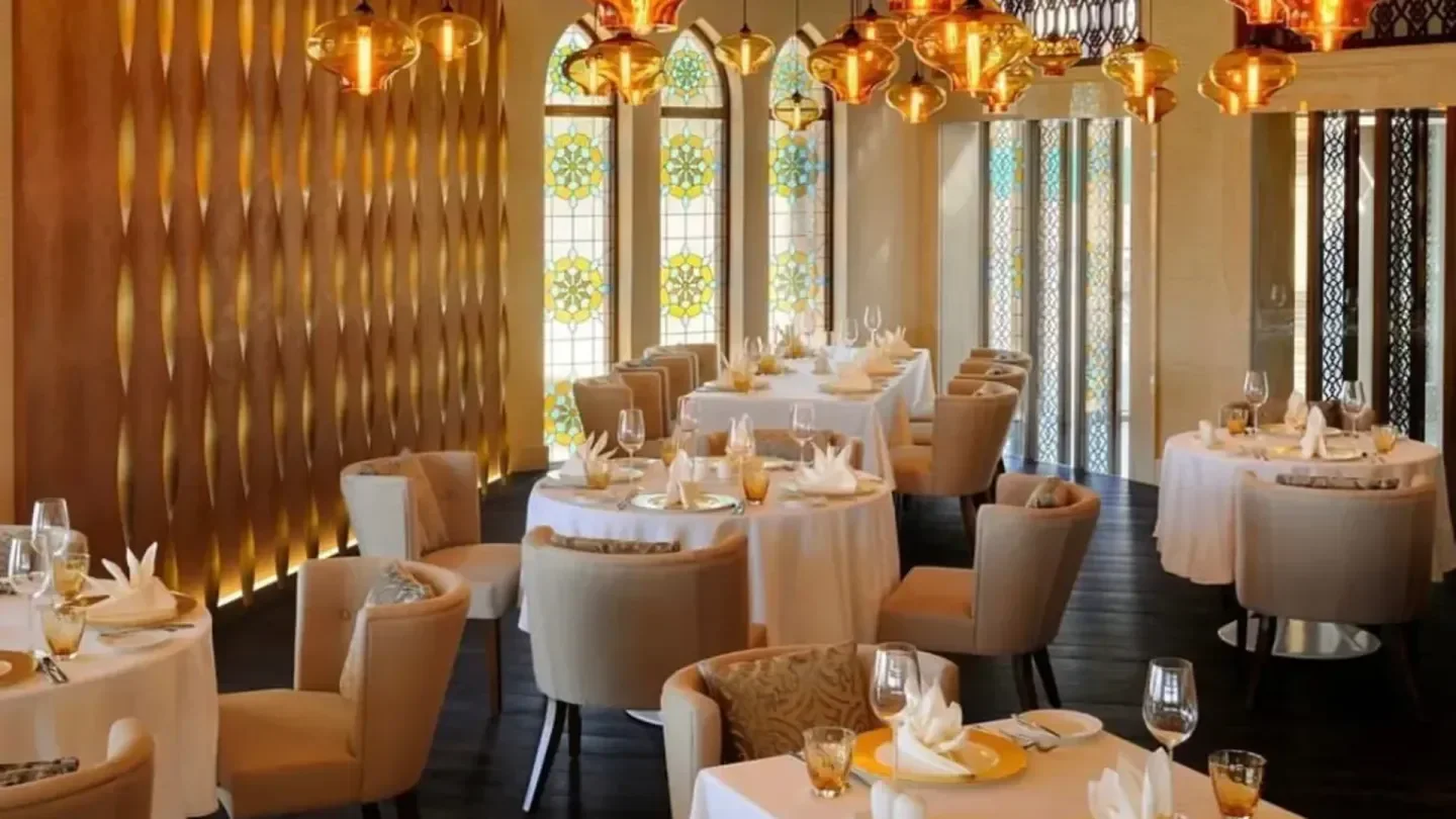 Elegant dining room at Byblos sur Mer in Abu Dhabi, perfect for a fine meal.