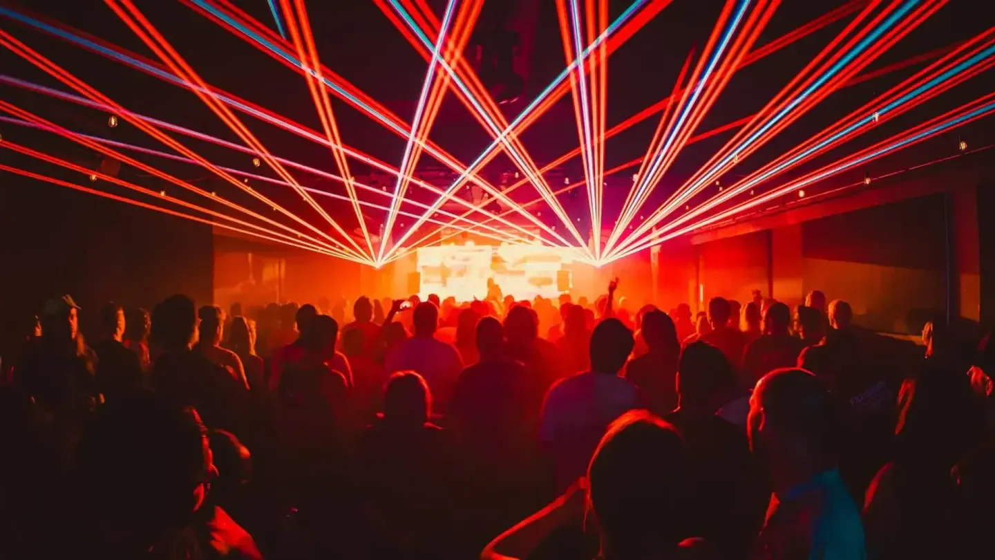 Celine Orlando nightclub with laser light show over a crowd in Orlando, Florida.