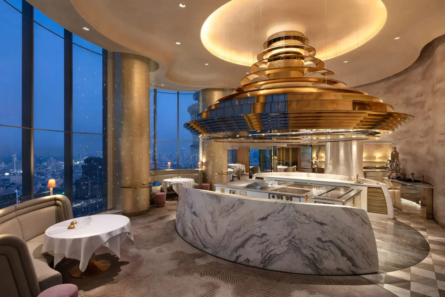Chef's Table Bangkok restaurant interior with modern design and city views