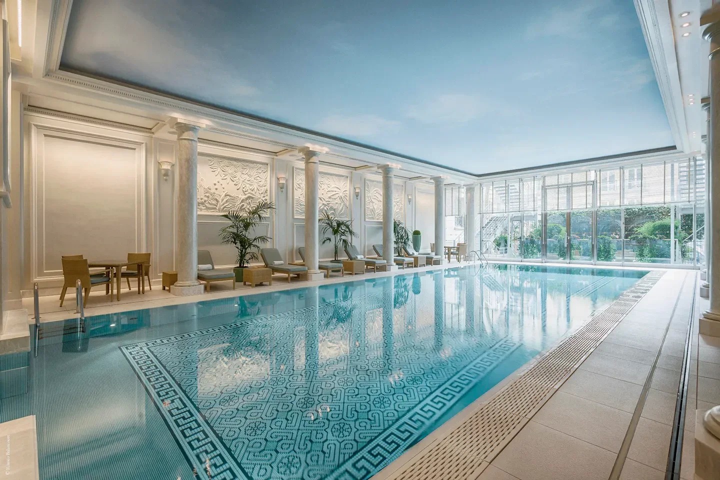 CHI, The Spa at Shangri-La Paris, luxurious pool in Paris with ornate design.