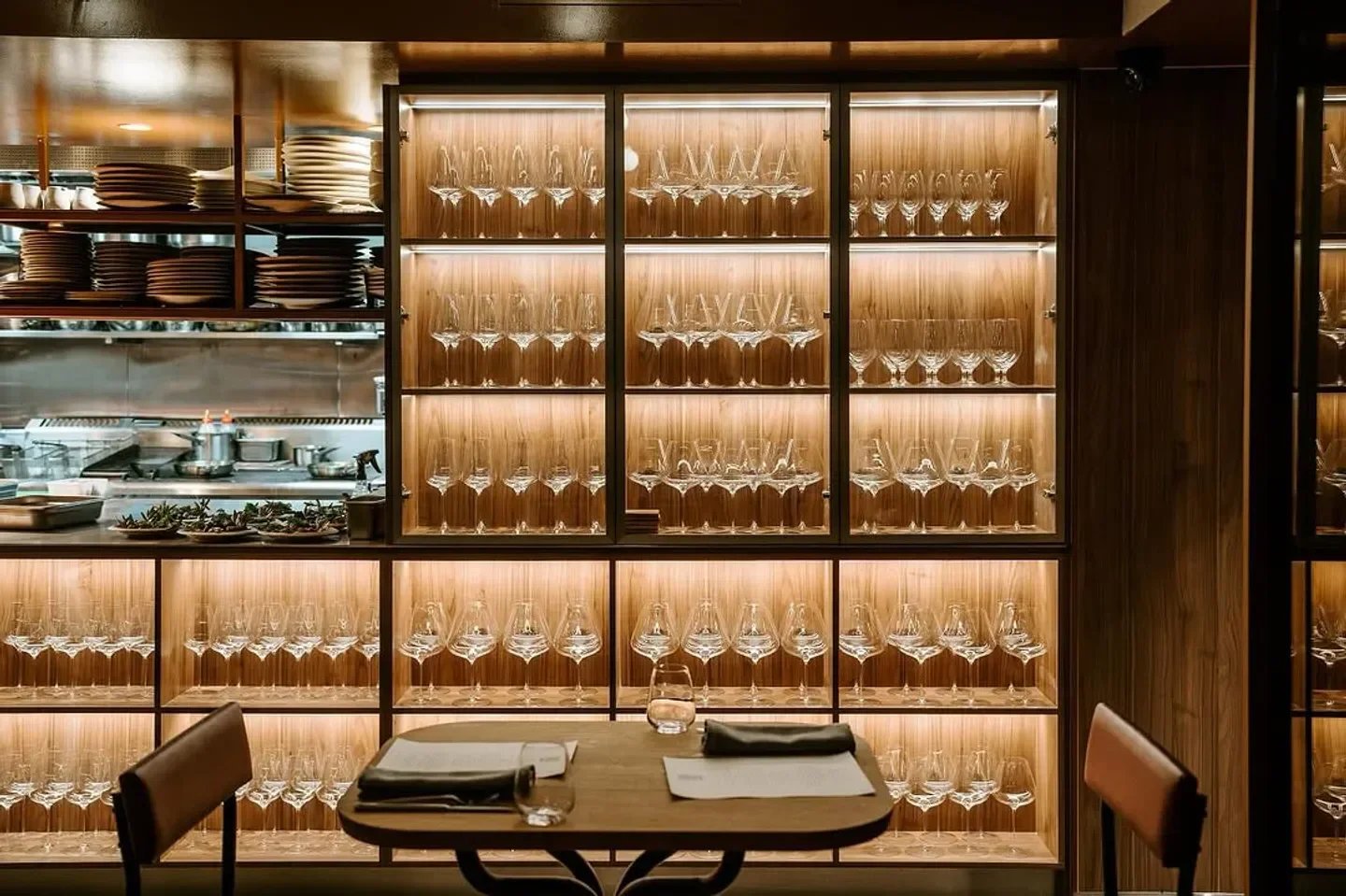 Circl restaurant in Melbourne, showcasing an elegant wine glass display and inviting interior.