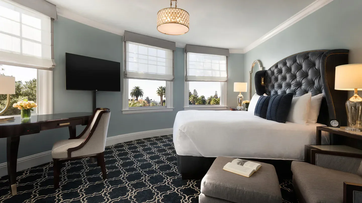 Cozy hotel room at Claremont Club & Spa, A Fairmont Hotel in San Francisco, California.