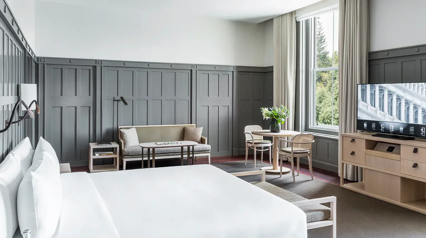 Stylish hotel room at COMO The Treasury in Perth with elegant design and decor
