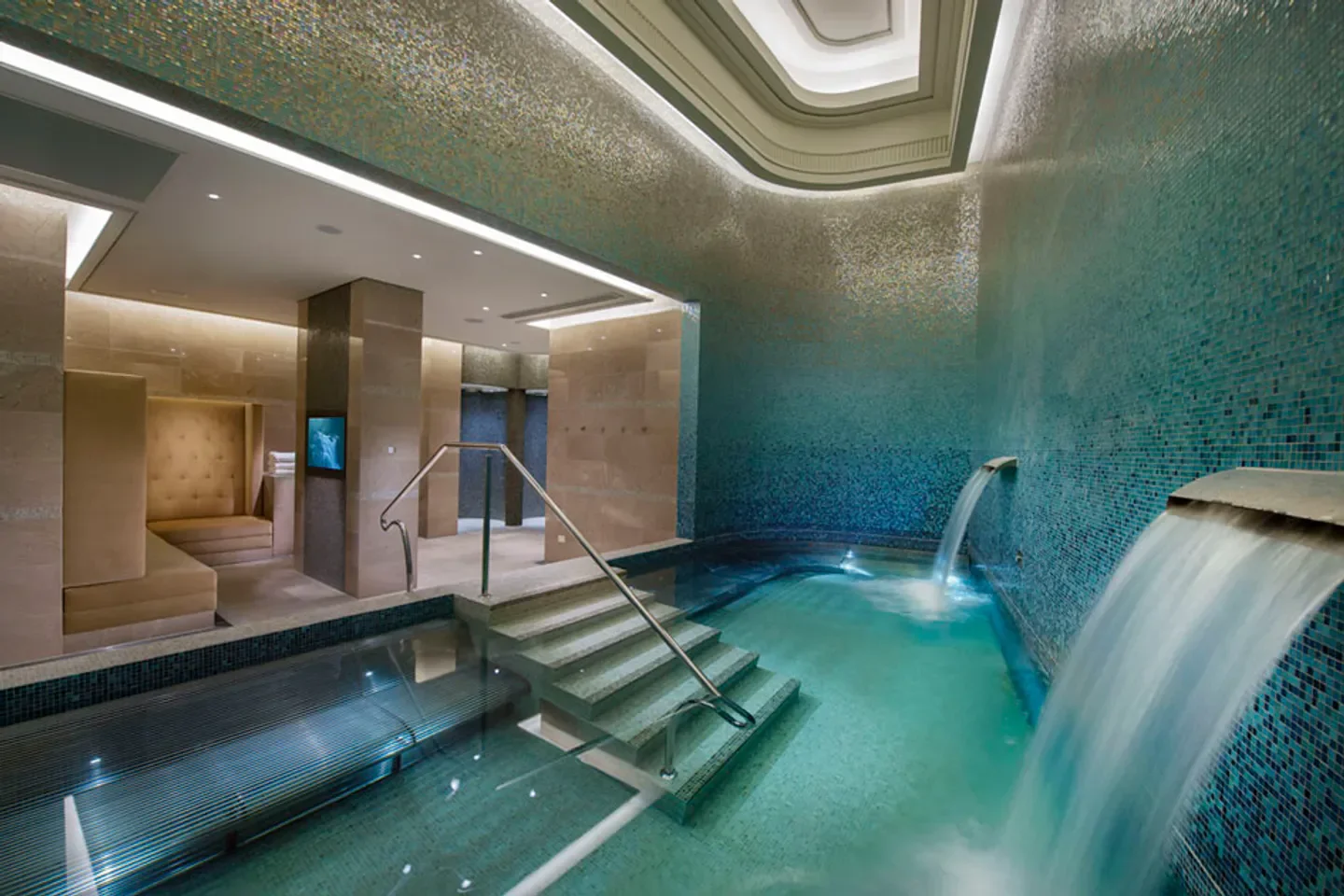 Crown Spa Melbourne, a luxurious spa in Melbourne with a relaxing pool and waterfalls.
