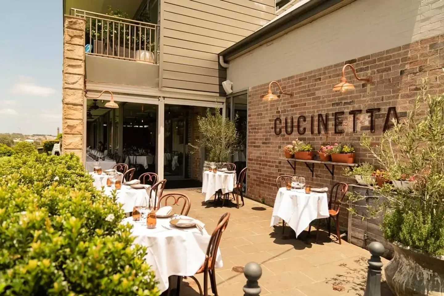 Outdoor dining at Cucinetta Sydney, a stylish restaurant in the heart of Sydney.