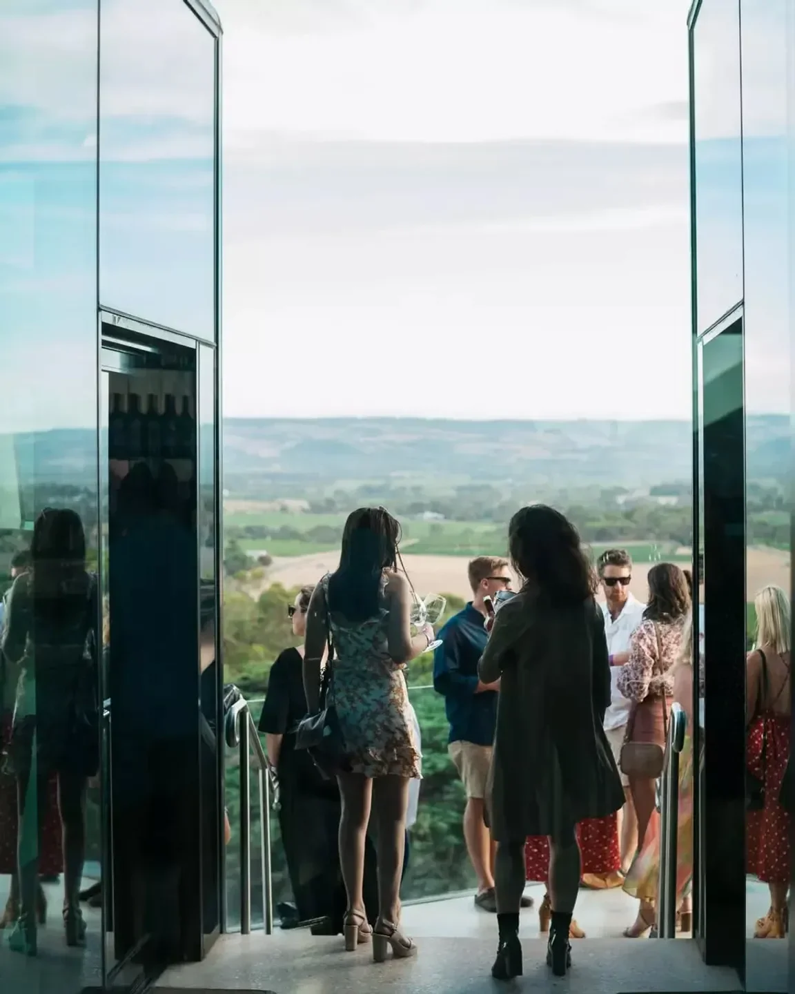 Visitors enjoying the view at d'Arenberg Cube Restaurant in McLaren Vale and Fleurieu Coast