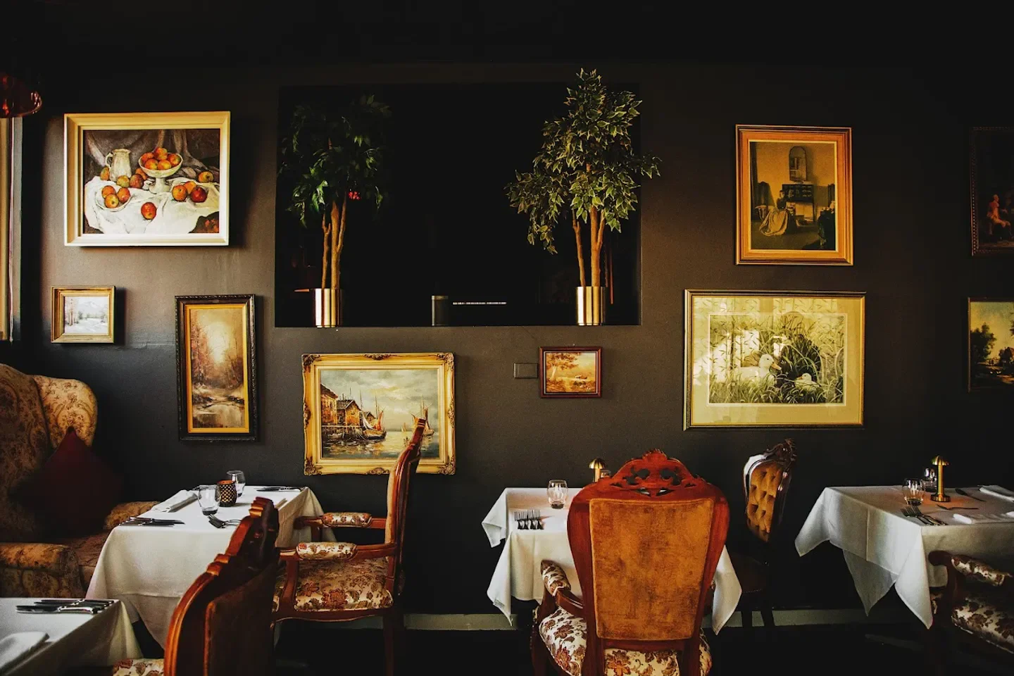 Elegant dining at Deer Duck Bistro in Brisbane with antique art and decor
