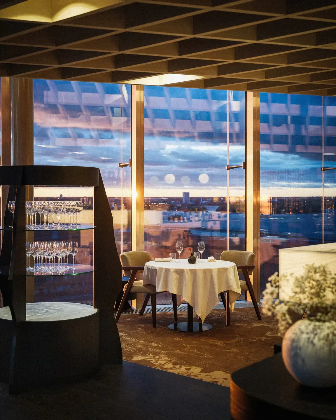 Restaurant Demo in Helsinki with a beautiful view of the city at sunset