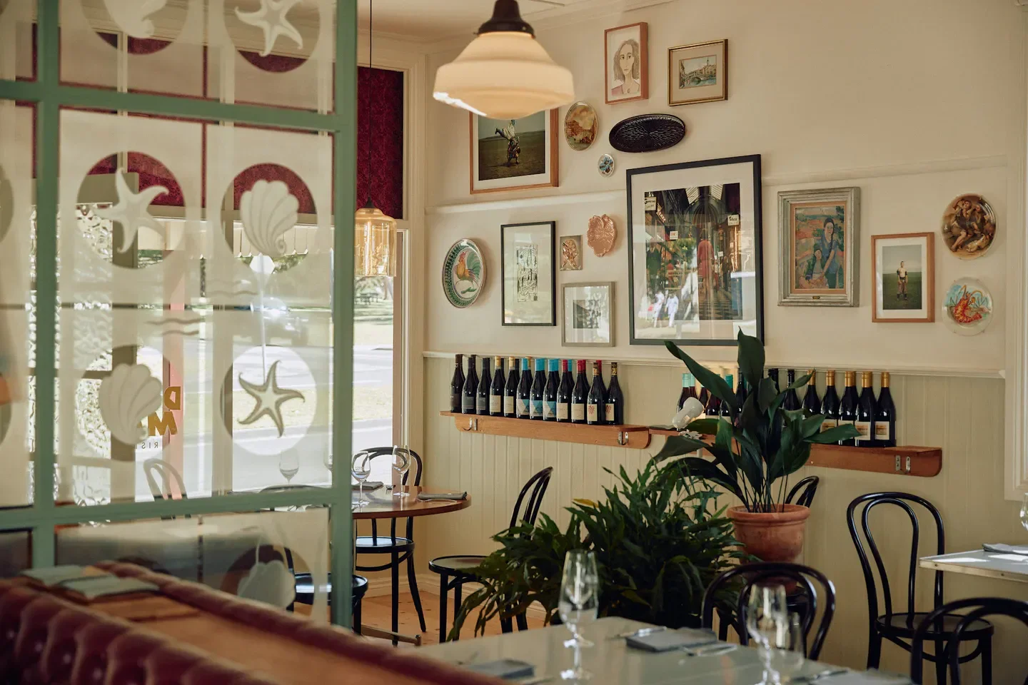 Interior of Donna Maria restaurant in Mornington Peninsula, with stylish decor and artwork.