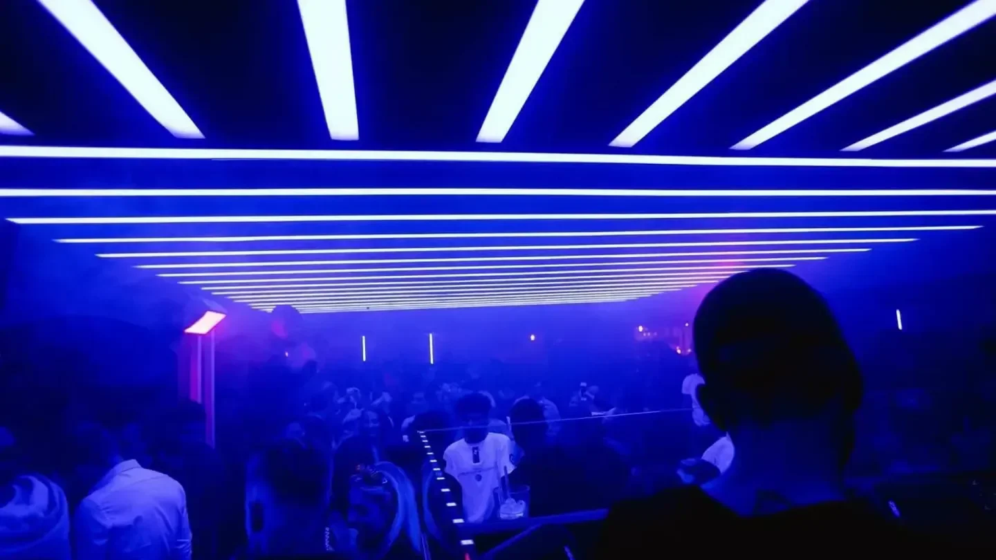 Inside Dorsia nightclub in Copenhagen, with neon lights and a vibrant atmosphere
