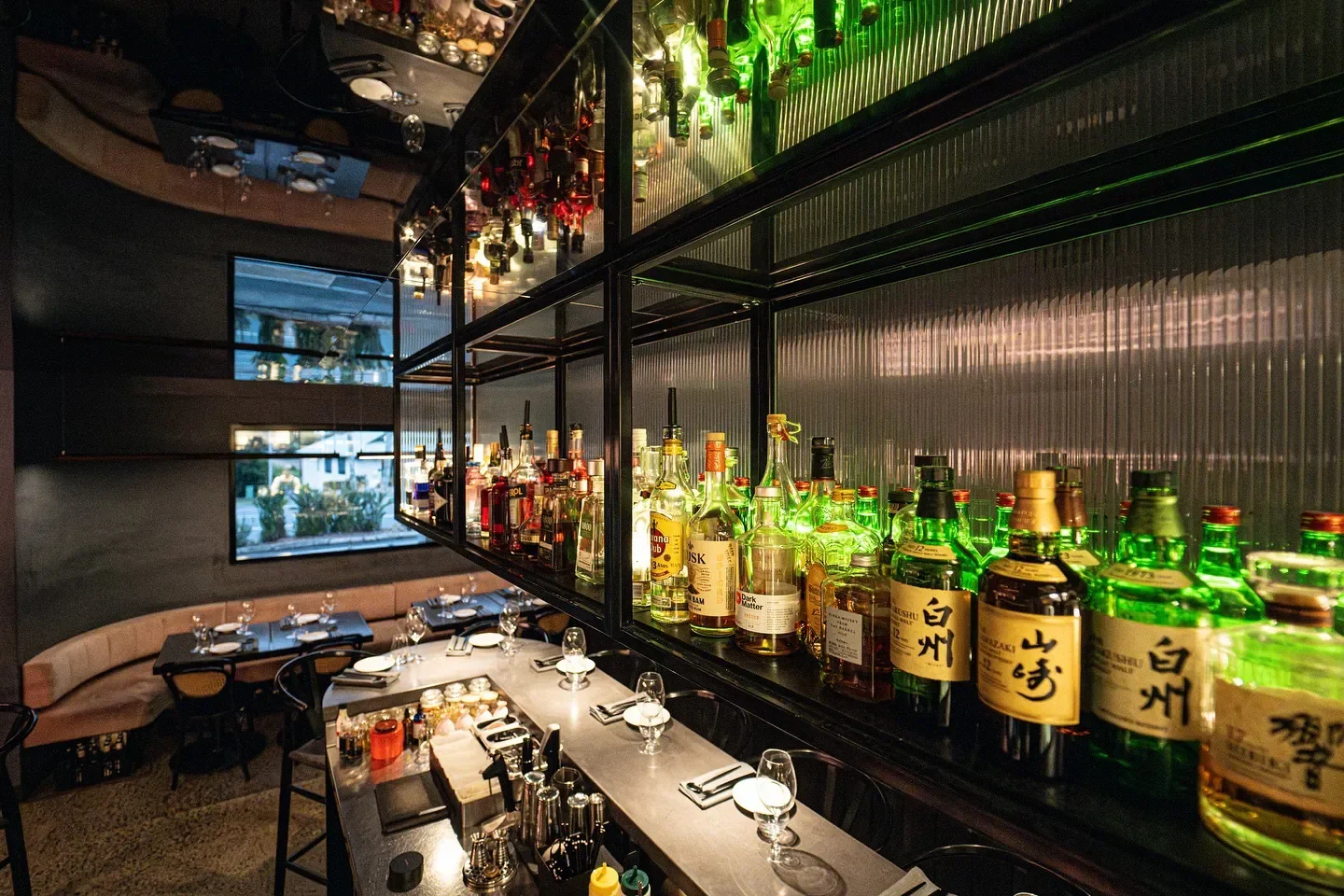 Interior bar at Eddy Wolff restaurant, featuring drinks and stylish decor, Gold Coast dining.