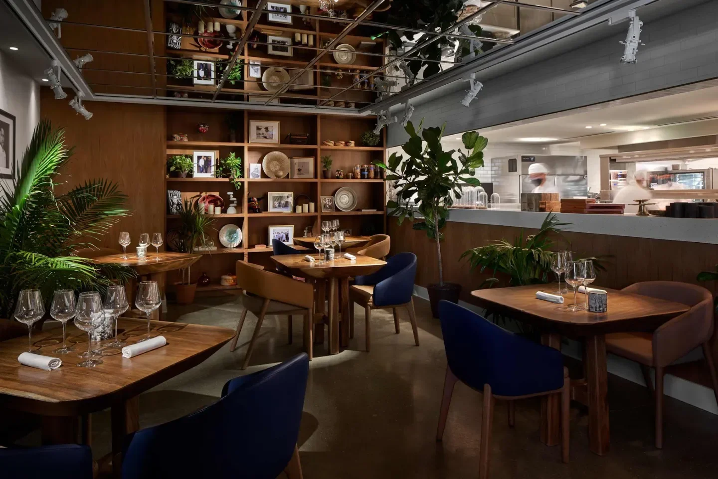 Interior of Elcielo Washington restaurant in Washington with stylish decor and open kitchen.