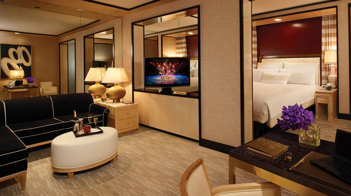 Luxury hotel room at Encore at Wynn Las Vegas with elegant decor and design