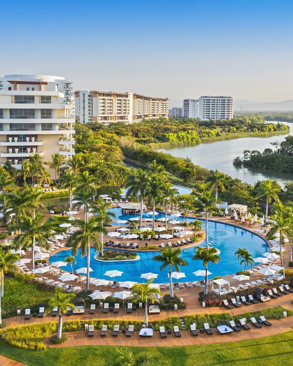 Aerial view of Epazote Tres Aromas in Puerto Vallarta with pool and resort.