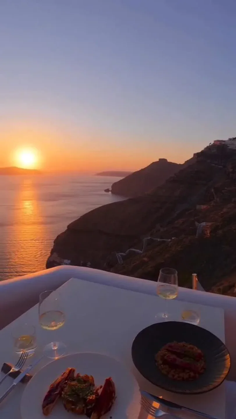 Esperisma restaurant offers a romantic dinner with breathtaking sunset views over the sea and cliffs.