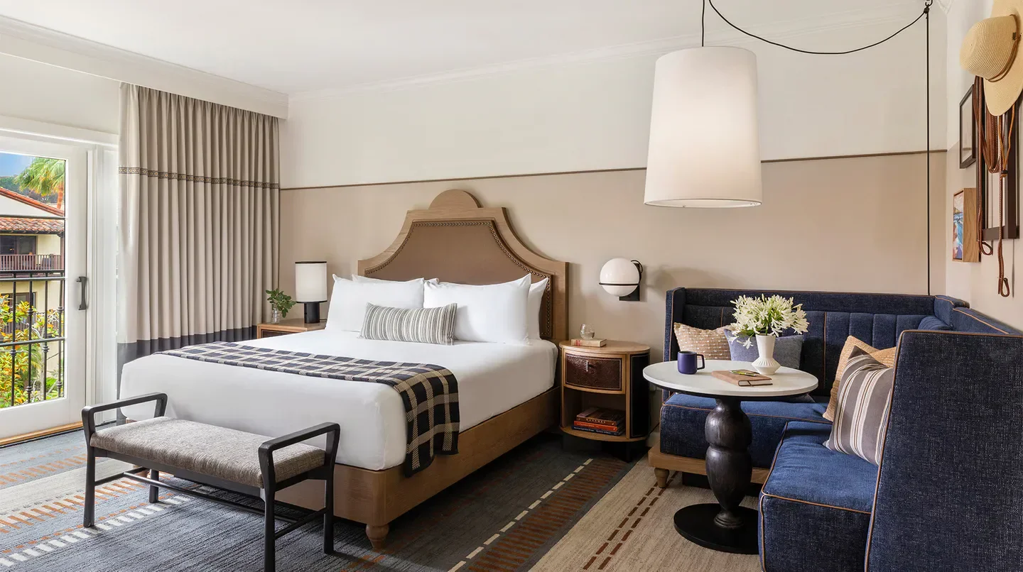 Cozy bedroom at Estancia La Jolla Hotel & Spa in San Diego with luxury design.