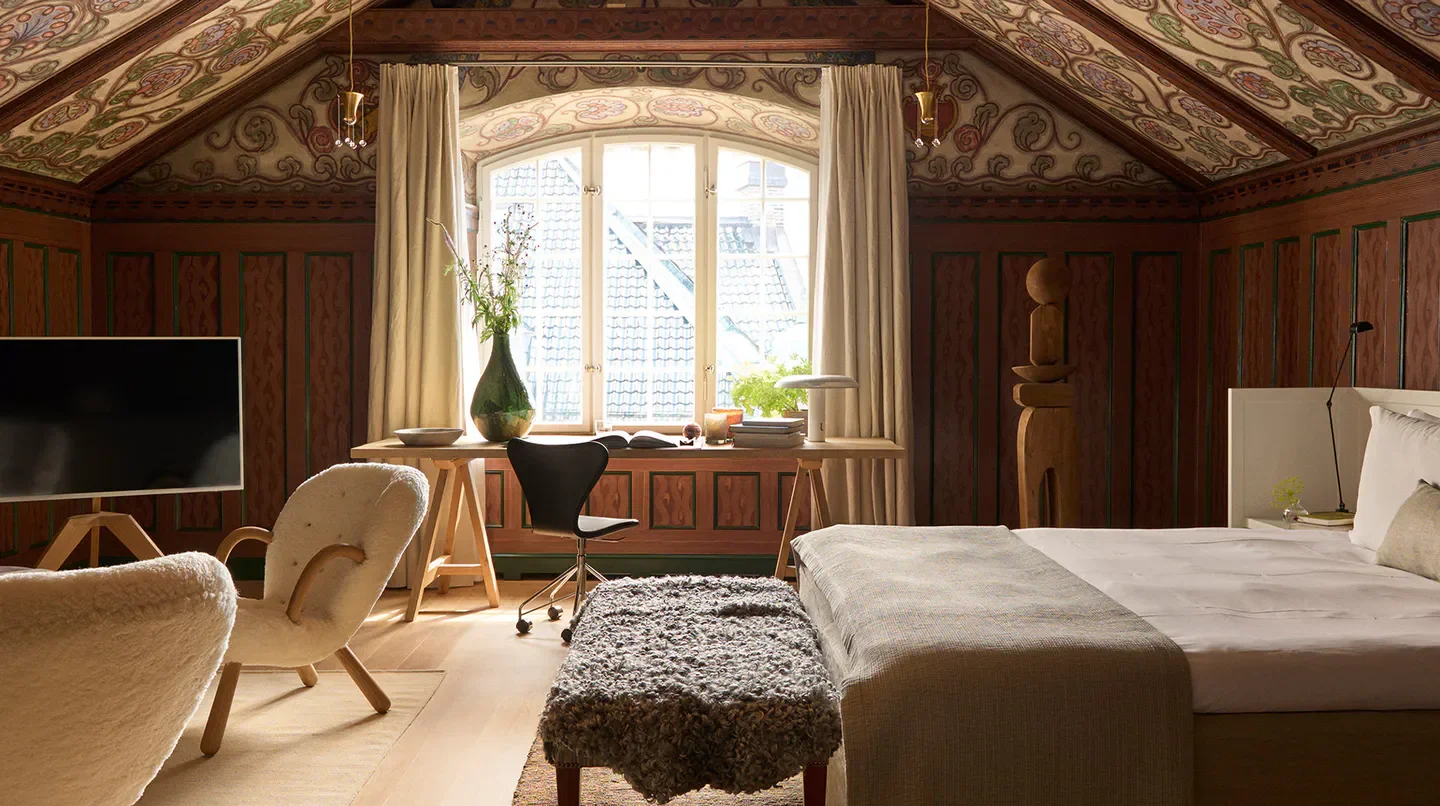 Elegant bedroom at Ett Hem hotel in Stockholm, featuring stylish decor and design.
