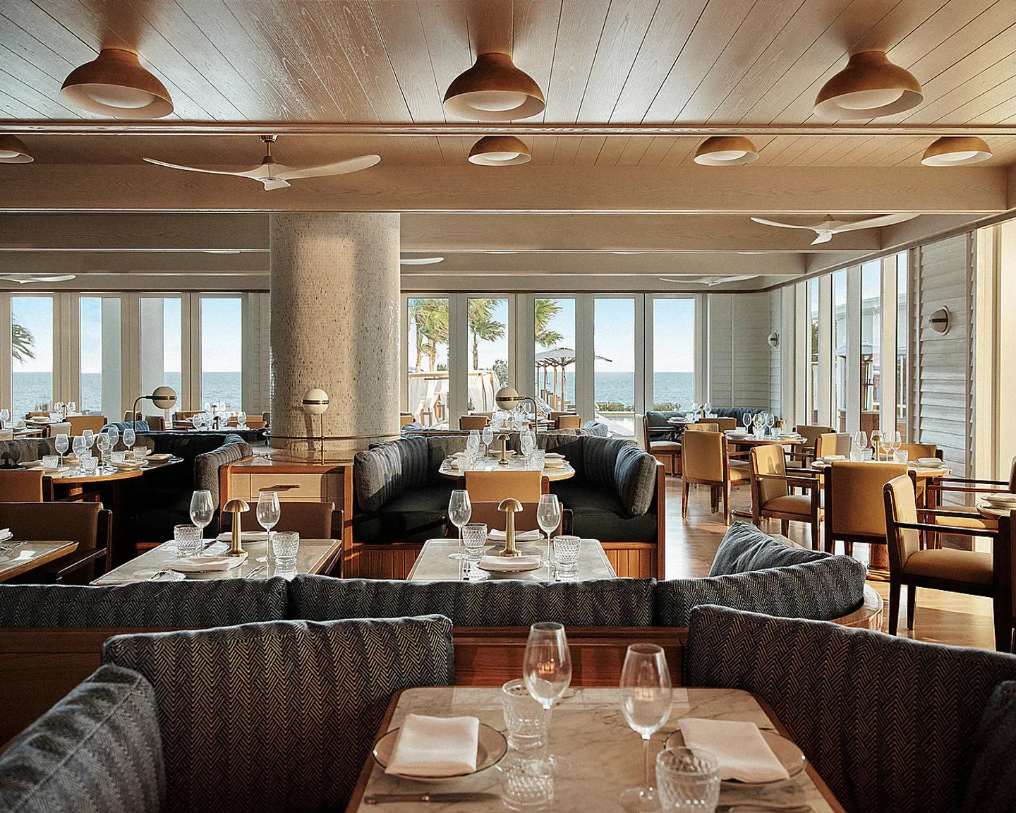 Elegant interior of Evelyn’s Fort Lauderdale restaurant with ocean views in Fort Lauderdale.