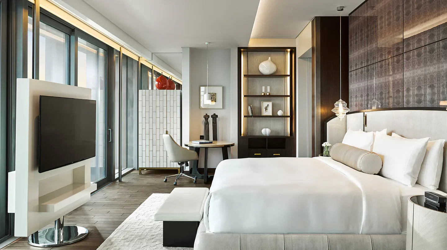Modern bedroom at the Fairmont Quasar Istanbul hotel, featuring stylish design in Istanbul.