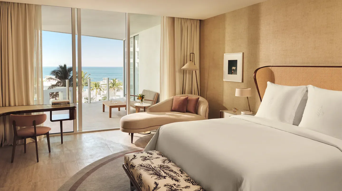 Luxury bedroom at Four Seasons Hotel and Residences Fort Lauderdale, overlooking ocean in Fort Lauderdale