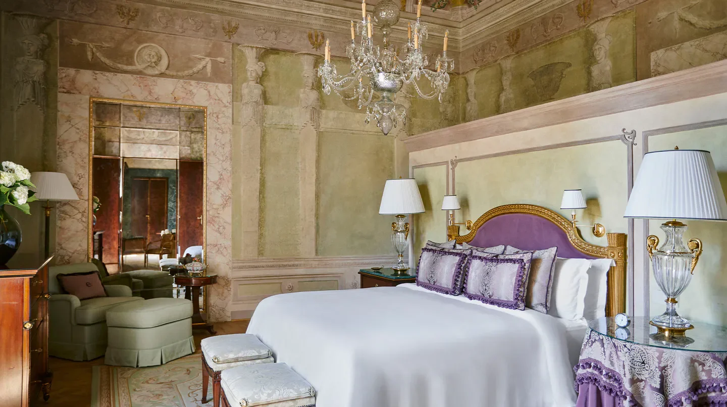 Elegant bedroom at Four Seasons Hotel Firenze, a luxurious hotel in Florence, Italy.