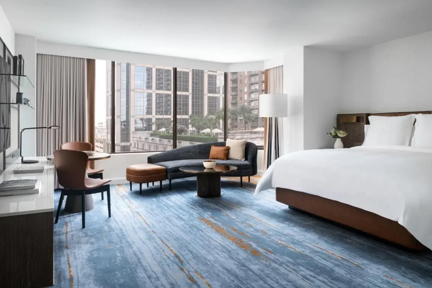 Spacious bedroom at the Four Seasons Hotel Houston, featuring city views in Houston.