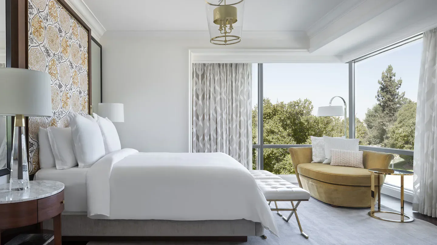 Elegant bedroom at Four Seasons Hotel Westlake Village in Santa Barbara, California.