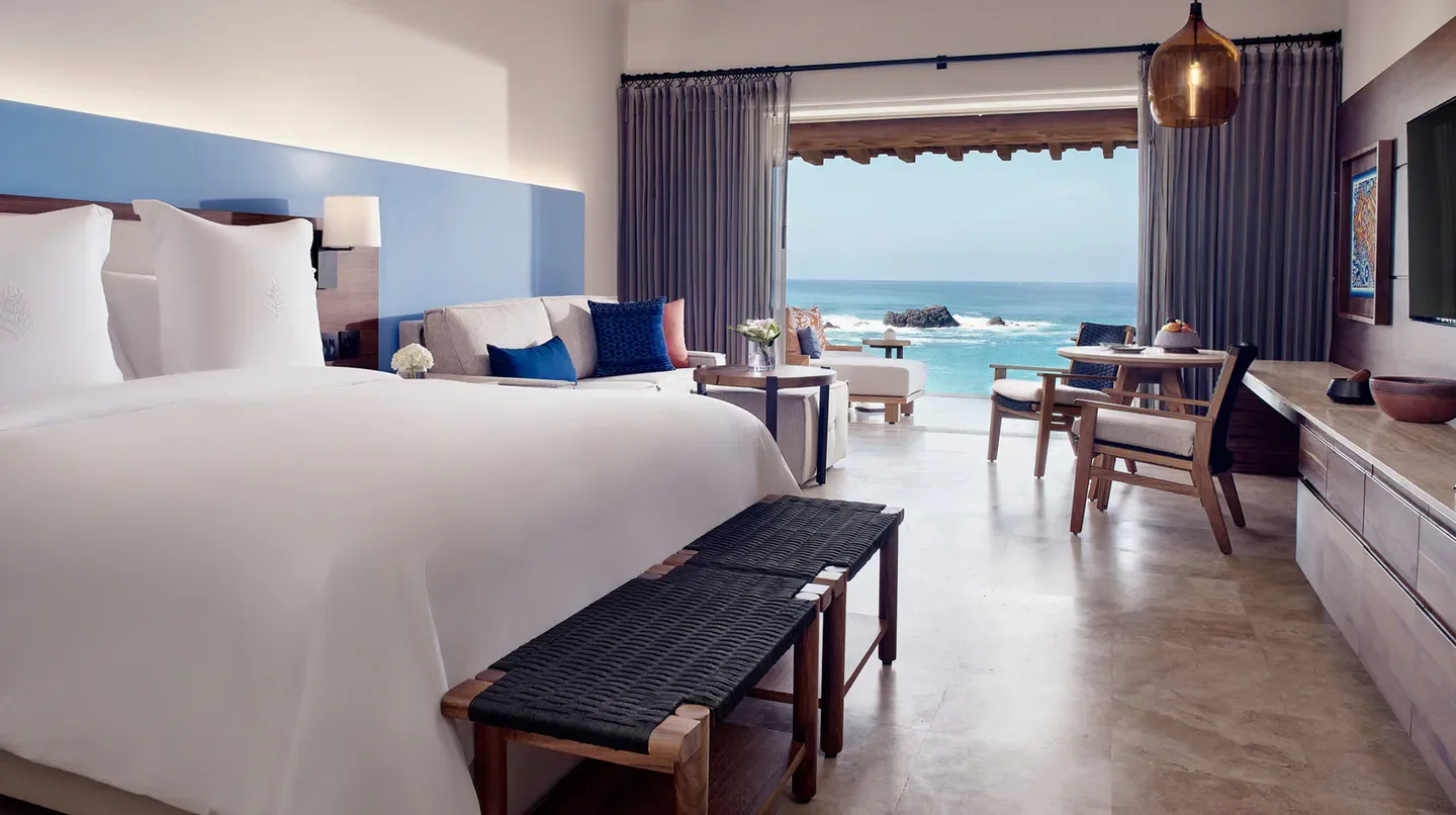 Luxury bedroom at Four Seasons Resort Punta Mita, Mexico, with ocean views in Puerto Vallarta
