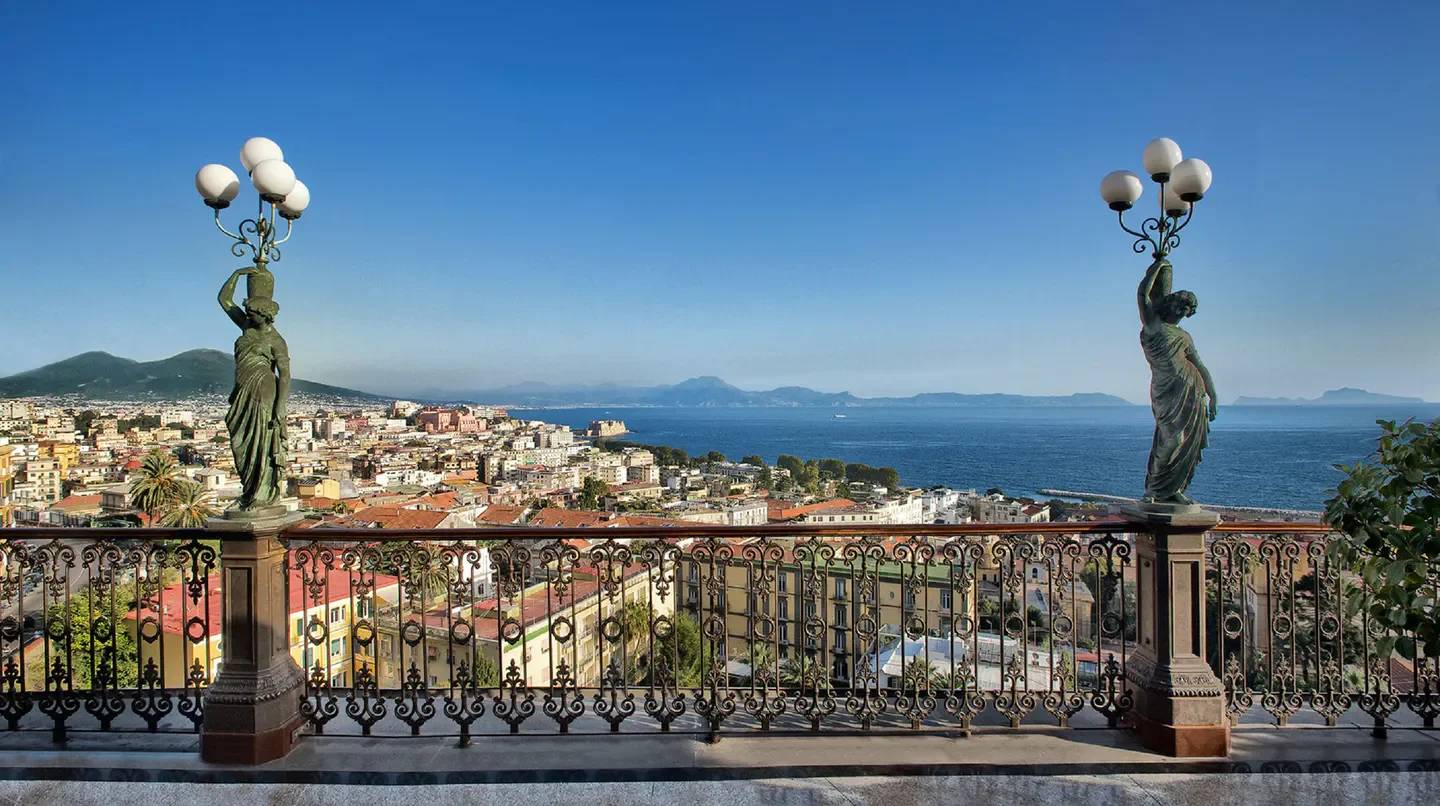 Panoramic view from Grand Hotel Parker's in Napoli, overlooking the city and the sea.