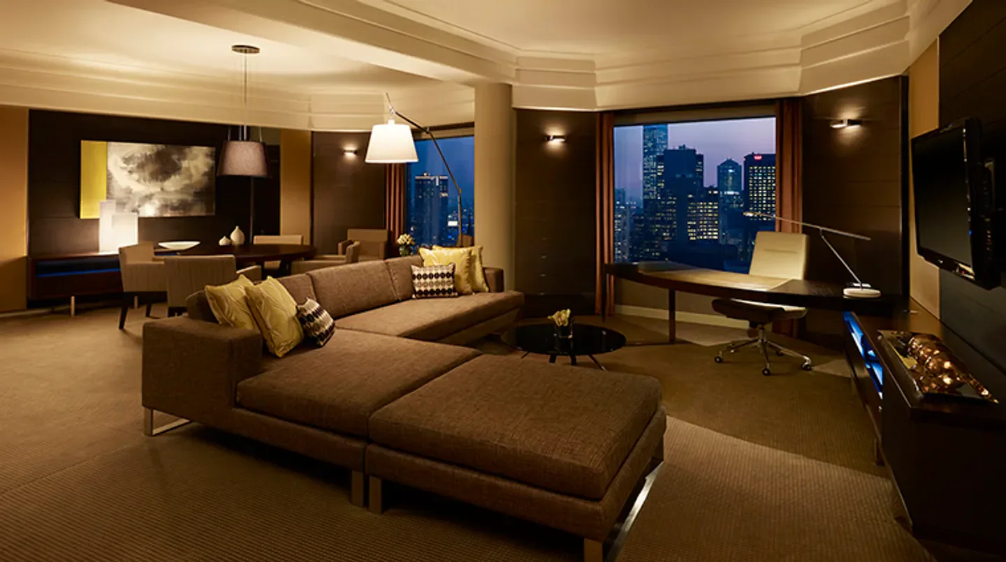 Luxury suite with city views at Grand Hyatt Melbourne, a stylish Melbourne hotel.