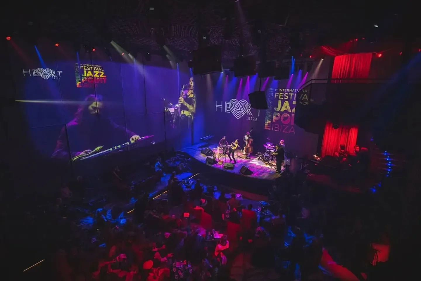 Live music performance at Heart Ibiza nightclub during the jazz festival.