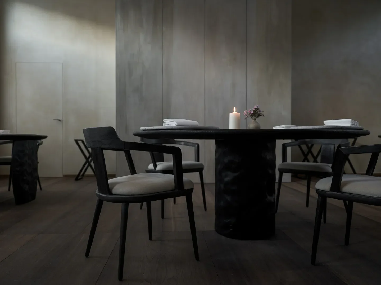 Interior dining at Hertog Jan at Botanic in Antwerp, featuring elegant wooden furniture.