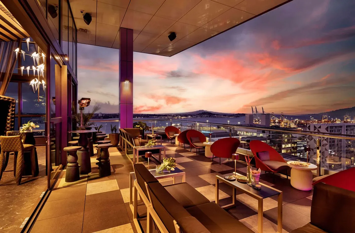 Hiso Rooftop Bar in Shanghai with sunset views and stylish outdoor seating