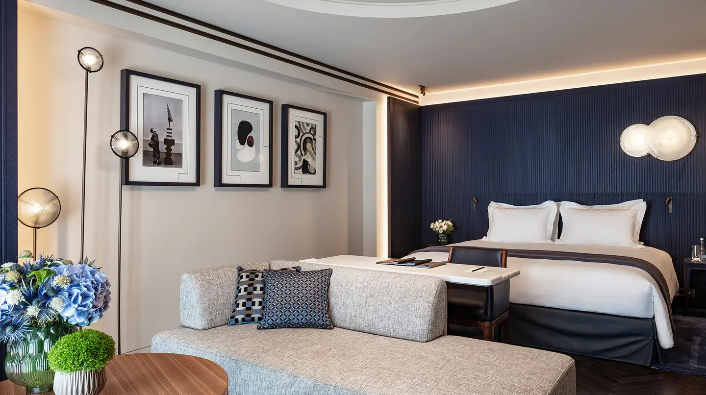 Stylish bedroom interior at Hotel Lutetia in Paris with modern design and decor.