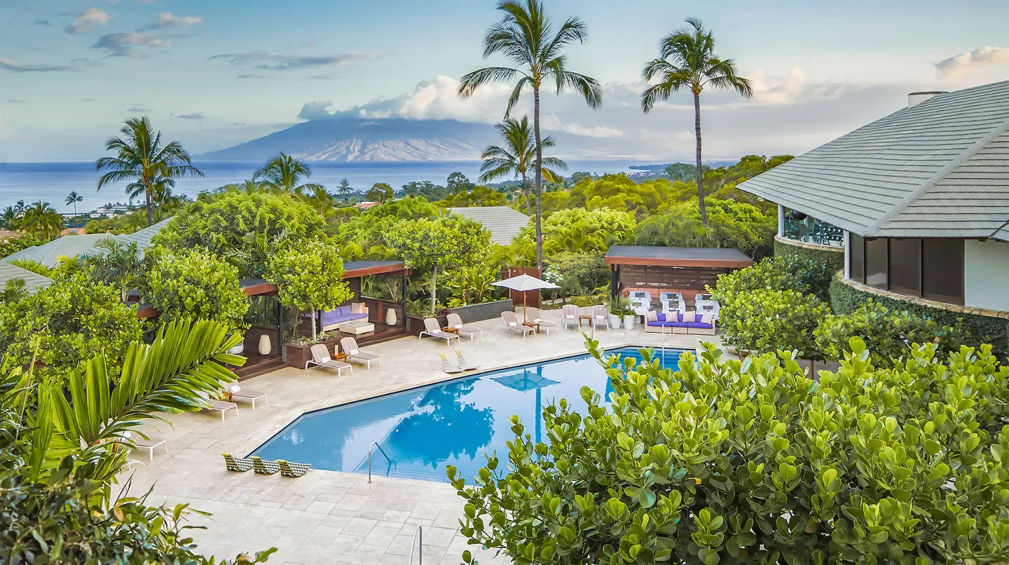 Hotel Wailea in Maui with pool and ocean views, tropical resort setting.